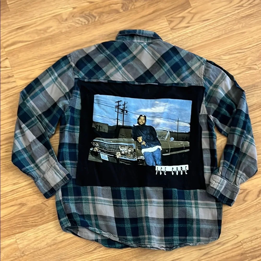 Ice Cube Flannel Shirt upcycled unisex Size XL - Picture 2 of 7